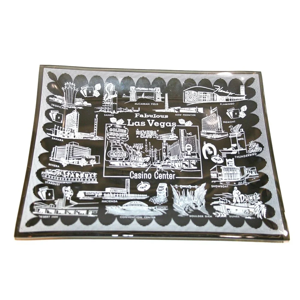 Mid Century Antique Black Fabulous Las Vegas Casino Center Glass Plate Flamingo - Picture 8 of 8